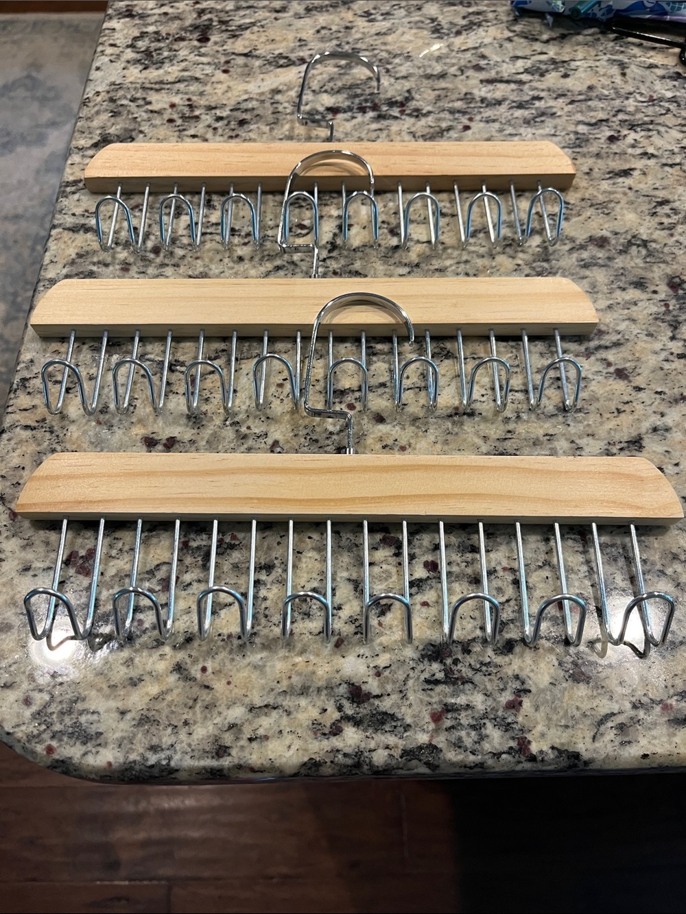 Wood and Metal Scarf/Accessory Hangers - Set of 3 - Natural Wood & Silver Metal